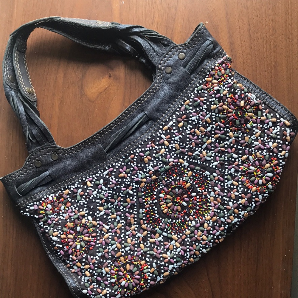 Lucky Brand Brown Leather Beaded Purse
